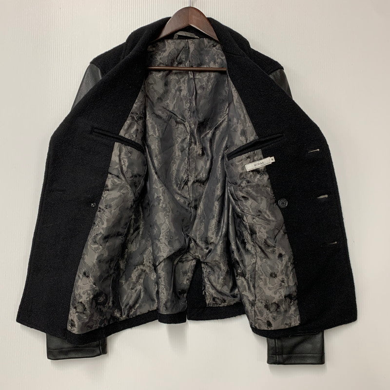 【現状渡し品】【メンズ】 MIDAS ミダス 361366 WOOL LEATHER P COAT ウール レザー ピーコート アウター 147-260214-cs-24-izu サイズ：M カラー：ブラック 万代Net店