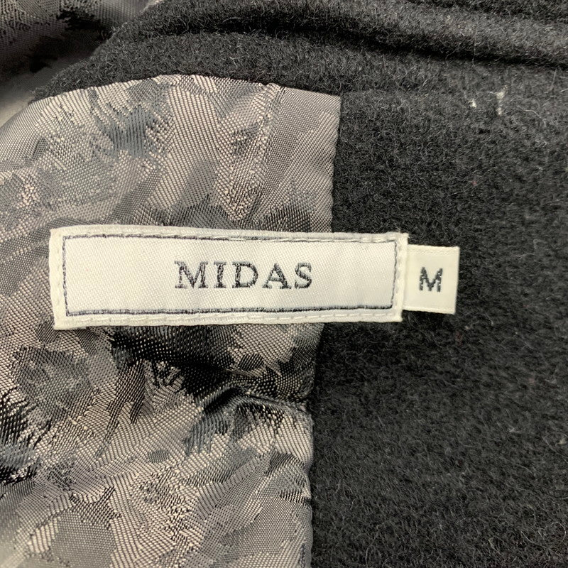 【現状渡し品】【メンズ】 MIDAS ミダス 361366 WOOL LEATHER P COAT ウール レザー ピーコート アウター 147-260214-cs-24-izu サイズ：M カラー：ブラック 万代Net店