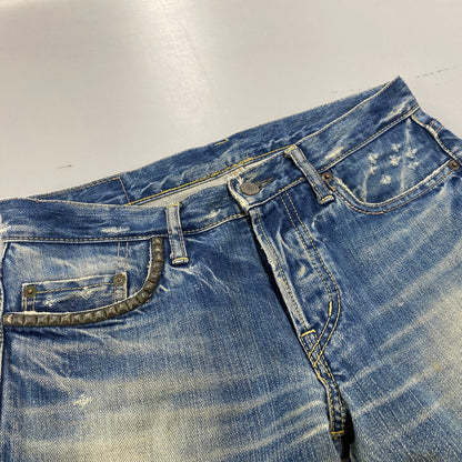 【現状渡し品】【メンズ】 4AP-2112 STUDS DAMAGE DENIM PANTS スタッズ ダメージ デニム パンツ ボトムス ズボン 151-260212-cs-04-izu サイズ：30 カラー：インディゴ 万代Net店