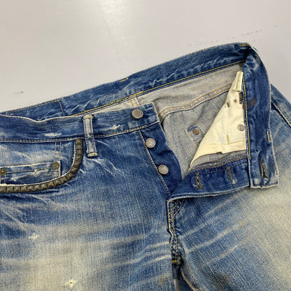 【現状渡し品】【メンズ】 4AP-2112 STUDS DAMAGE DENIM PANTS スタッズ ダメージ デニム パンツ ボトムス ズボン 151-260212-cs-04-izu サイズ：30 カラー：インディゴ 万代Net店