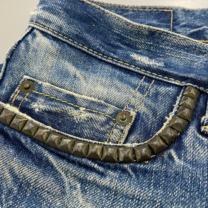 【現状渡し品】【メンズ】 4AP-2112 STUDS DAMAGE DENIM PANTS スタッズ ダメージ デニム パンツ ボトムス ズボン 151-260212-cs-04-izu サイズ：30 カラー：インディゴ 万代Net店