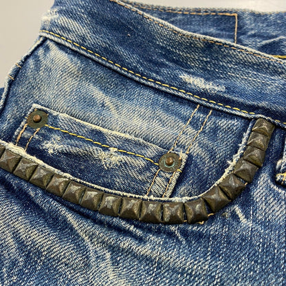 【現状渡し品】【メンズ】 4AP-2112 STUDS DAMAGE DENIM PANTS スタッズ ダメージ デニム パンツ ボトムス ズボン 151-260212-cs-04-izu サイズ：30 カラー：インディゴ 万代Net店
