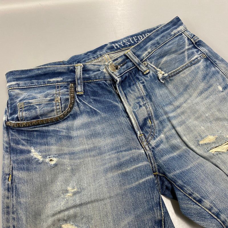【現状渡し品】【メンズ】 STUDS CRASH DENIM PANTS スタッズ クラッシュ デニム パンツ ボトムス ズボン 151-260212-cs-03-izu サイズ：W30 L32 カラー：インディゴ 万代Net店