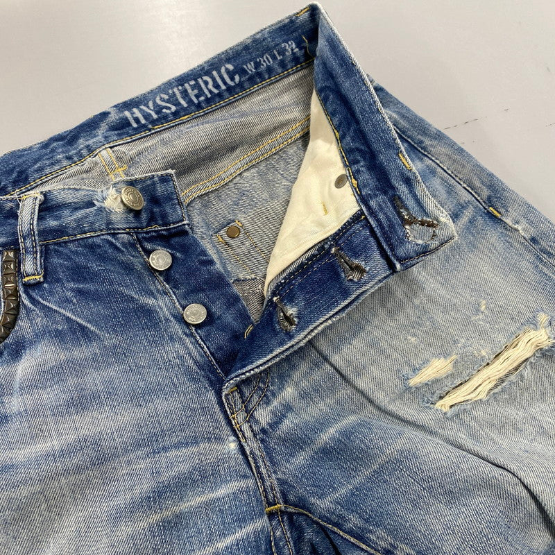 【現状渡し品】【メンズ】 STUDS CRASH DENIM PANTS スタッズ クラッシュ デニム パンツ ボトムス ズボン 151-260212-cs-03-izu サイズ：W30 L32 カラー：インディゴ 万代Net店