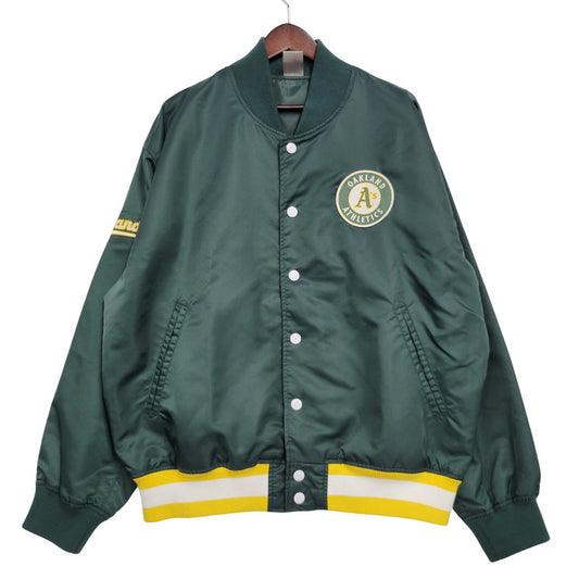 【中古品】【メンズ】 FANATICS ファナティクス OAKLAND ATHLETICS NYLON STADIUM JACKET ML2322SS0001 オークランドアスレチックス ナイロンスタジアムジャケット スタジャン アウター 142-260218-as-13-izu サイズ：L カラー：グリーン 万代Net店