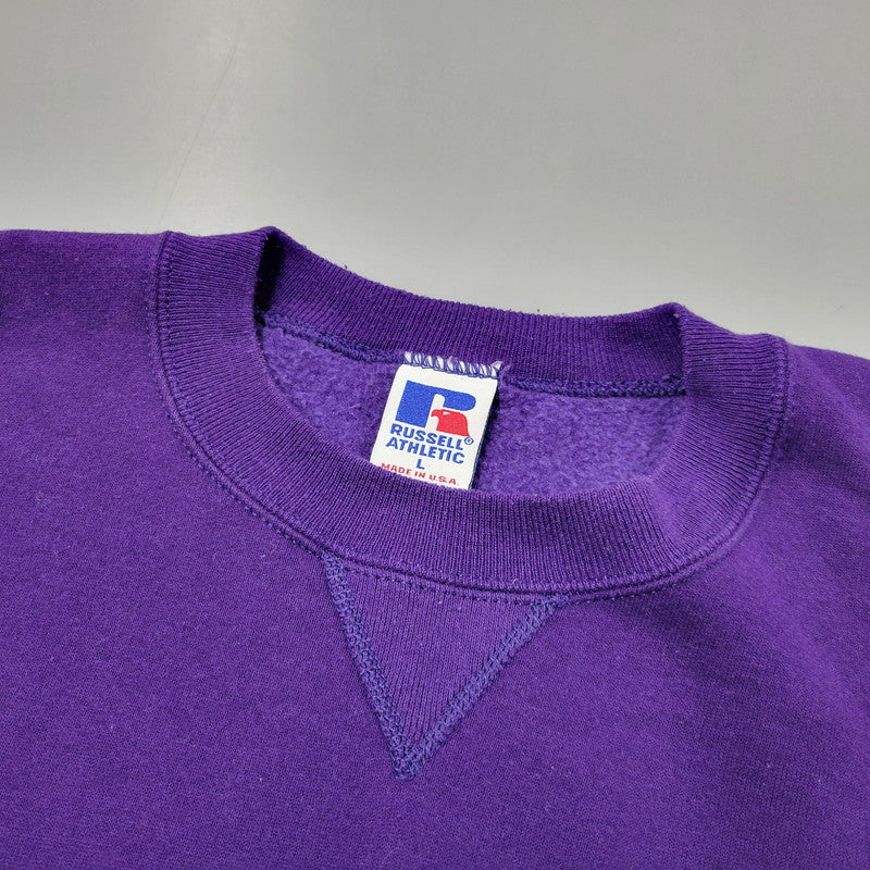 【中古品】【メンズ】 RUSSELL ラッセル BLANK SWEAT SHIRT ブランク スウェットシャツ USA製 トレーナー 長袖 トップス 146-260216-as-16-izu サイズ：L カラー：パープル 万代Net店