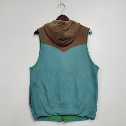 【中古品】【メンズ】 WASTE TWICE ウエストトワイス REVERSIBLE ZIP UP HOODED VEST リバーシブル ジップアップ フーデッド ベスト 145-260218-as-15-izu サイズ：L カラー：グリーン/ブルー×ブラウン 万代Net店