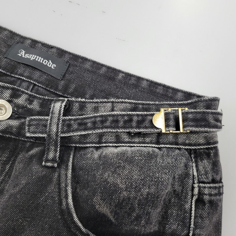 【中古品】【メンズ】 ASAPMODE エイサップモード WIDE DENIM PANTS ワイドデニムパンツ ボトムス 152-260218-as-21-izu サイズ：S カラー：ブラック 万代Net店