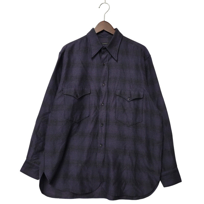 【中古品】【メンズ】 COMOLI コモリ WOOL SILK WORK SHIRT ウール シルク ワーク シャツ トップス 140-260221-kh-05-izu サイズ：1 カラー：ネイビー×ブラック 万代Net店