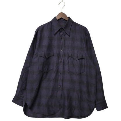 【中古品】【メンズ】 COMOLI コモリ WOOL SILK WORK SHIRT ウール シルク ワーク シャツ トップス 140-260221-kh-05-izu サイズ：1 カラー：ネイビー×ブラック 万代Net店