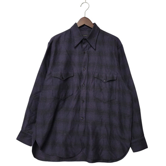 【中古品】【メンズ】 COMOLI コモリ WOOL SILK WORK SHIRT ウール シルク ワーク シャツ トップス 140-260221-kh-05-izu サイズ：1 カラー：ネイビー×ブラック 万代Net店