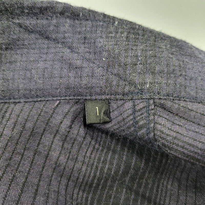 【中古品】【メンズ】 COMOLI コモリ WOOL SILK WORK SHIRT ウール シルク ワーク シャツ トップス 140-260221-kh-05-izu サイズ：1 カラー：ネイビー×ブラック 万代Net店