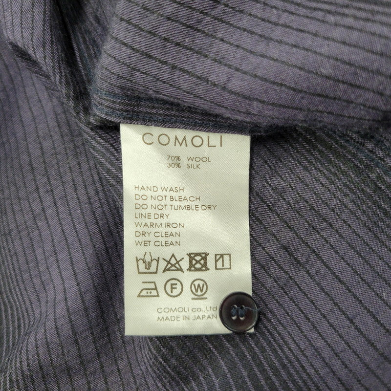 【中古品】【メンズ】 COMOLI コモリ WOOL SILK WORK SHIRT ウール シルク ワーク シャツ トップス 140-260221-kh-05-izu サイズ：1 カラー：ネイビー×ブラック 万代Net店