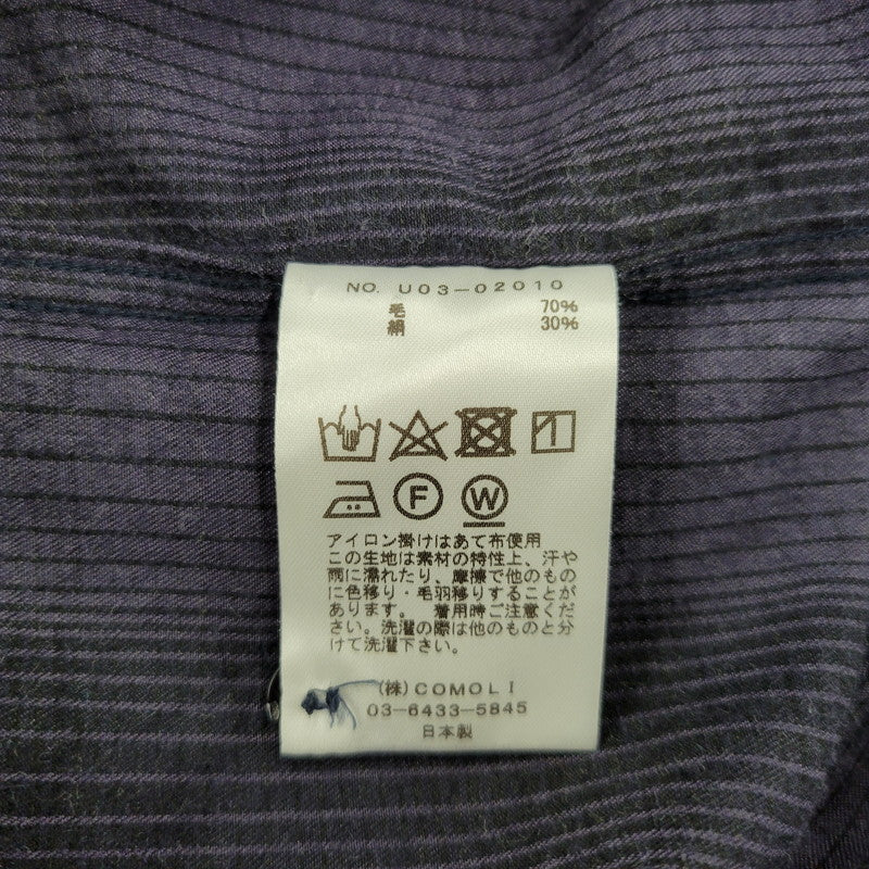 【中古品】【メンズ】 COMOLI コモリ WOOL SILK WORK SHIRT ウール シルク ワーク シャツ トップス 140-260221-kh-05-izu サイズ：1 カラー：ネイビー×ブラック 万代Net店