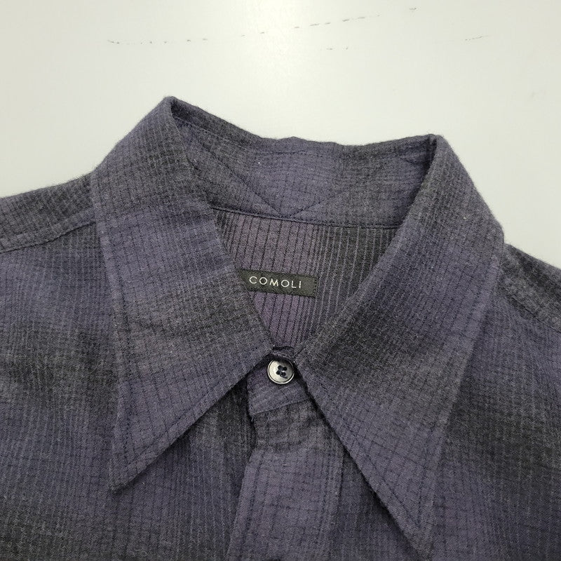 【中古品】【メンズ】 COMOLI コモリ WOOL SILK WORK SHIRT ウール シルク ワーク シャツ トップス 140-260221-kh-05-izu サイズ：1 カラー：ネイビー×ブラック 万代Net店