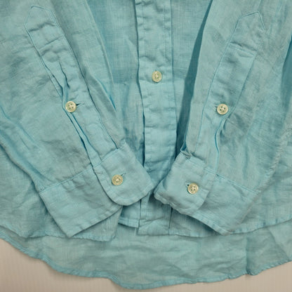 【中古品】【メンズ】 RALPH LAUREN ラルフローレン CUSTOM FIT LINEN BD SHIRT リネン ボタンダウン シャツ 長袖 トップス 146-260218-as-09-izu サイズ：S カラー：ライトブルー 万代Net店