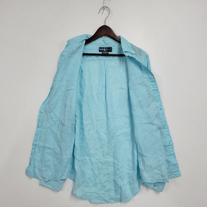 【中古品】【メンズ】 RALPH LAUREN ラルフローレン CUSTOM FIT LINEN BD SHIRT リネン ボタンダウン シャツ 長袖 トップス 146-260218-as-09-izu サイズ：S カラー：ライトブルー 万代Net店
