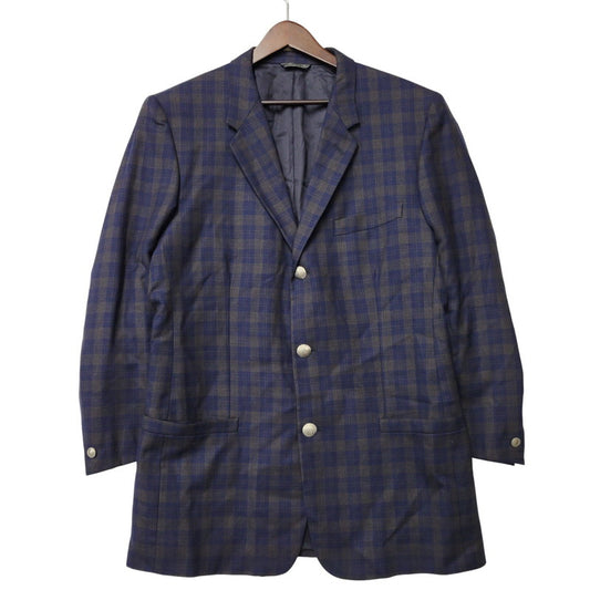 【中古品】【メンズ】 80’S WOOL CHECK METAL BUTTON 3B TAILORED JACKET ウール チェックメタル ボタン スリーボタン テーラード ジャケット アウター 141-260220-cs-14-izu サイズ：48 カラー：ネイビー 万代Net店