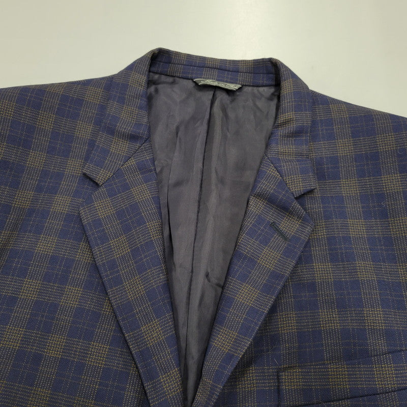 【中古品】【メンズ】 80’S WOOL CHECK METAL BUTTON 3B TAILORED JACKET ウール チェックメタル ボタン スリーボタン テーラード ジャケット アウター 141-260220-cs-14-izu サイズ：48 カラー：ネイビー 万代Net店