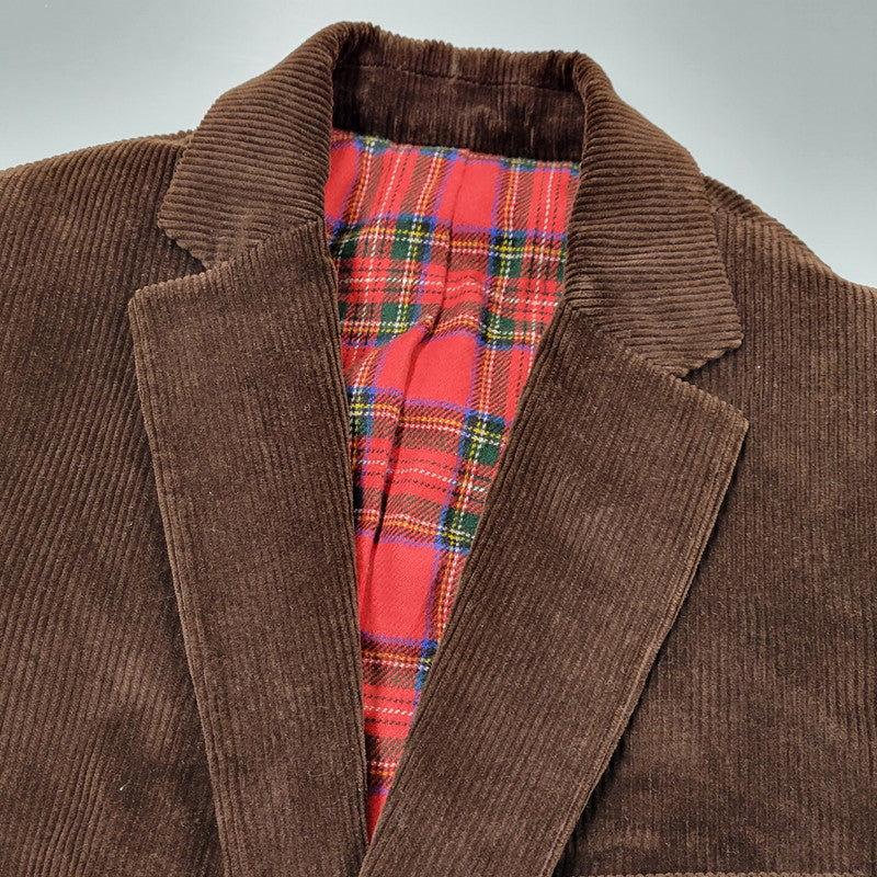 【中古品】【メンズ】 イタリア製 WOOL CHECK CORDUROY TAILORED JACKET ウール チェック コーデュロイ テーラード ジャケット 141-260219-yn-01-izu サイズ：34 カラー：ブラウン 万代Net店