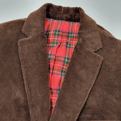 【中古品】【メンズ】 イタリア製 WOOL CHECK CORDUROY TAILORED JACKET ウール チェック コーデュロイ テーラード ジャケット 141-260219-yn-01-izu サイズ：34 カラー：ブラウン 万代Net店