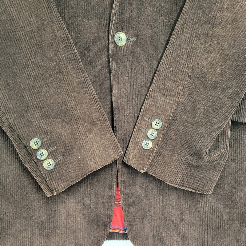 【中古品】【メンズ】 イタリア製 WOOL CHECK CORDUROY TAILORED JACKET ウール チェック コーデュロイ テーラード ジャケット 141-260219-yn-01-izu サイズ：34 カラー：ブラウン 万代Net店