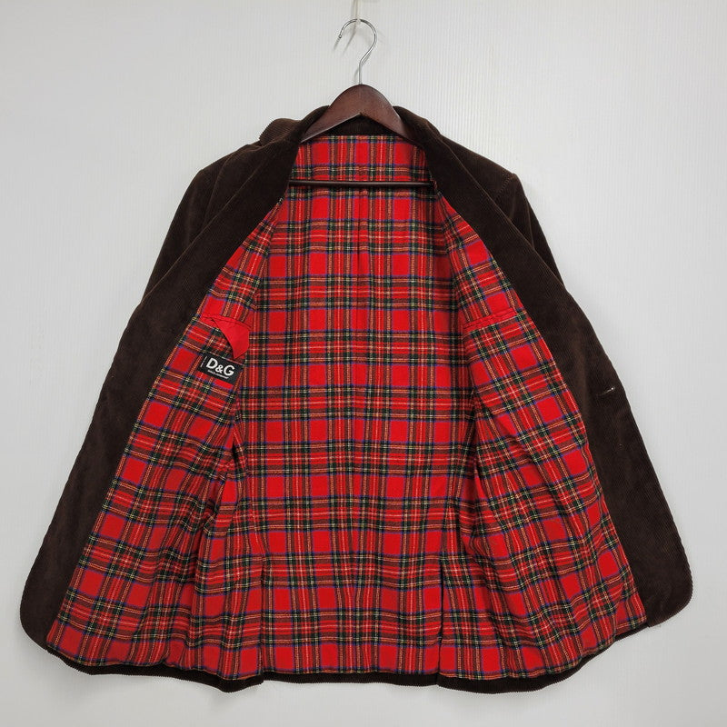 【中古品】【メンズ】 イタリア製 WOOL CHECK CORDUROY TAILORED JACKET ウール チェック コーデュロイ テーラード ジャケット 141-260219-yn-01-izu サイズ：34 カラー：ブラウン 万代Net店