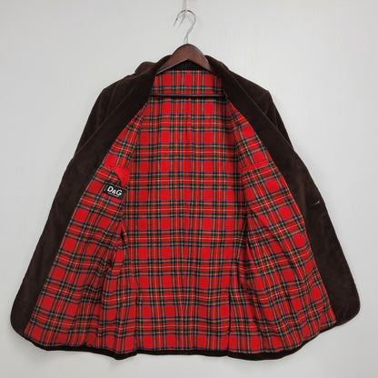 【中古品】【メンズ】 イタリア製 WOOL CHECK CORDUROY TAILORED JACKET ウール チェック コーデュロイ テーラード ジャケット 141-260219-yn-01-izu サイズ：34 カラー：ブラウン 万代Net店