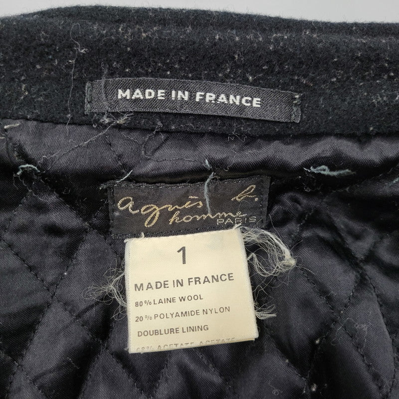 【現状渡し品】【メンズ】 AGNES B. HOMME アニエスベーオム 90’S フランス製 WOOL COLLARLESS JACKET ウール カラーレス ジャケット アウター 141-260219-yn-02-izu サイズ：1 カラー：ブラック 万代Net店