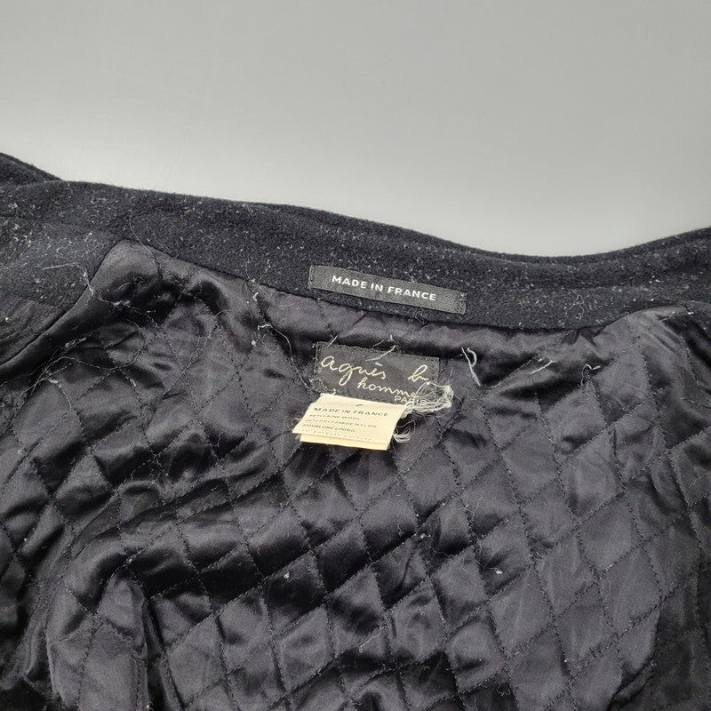 【現状渡し品】【メンズ】 AGNES B. HOMME アニエスベーオム 90’S フランス製 WOOL COLLARLESS JACKET ウール カラーレス ジャケット アウター 141-260219-yn-02-izu サイズ：1 カラー：ブラック 万代Net店