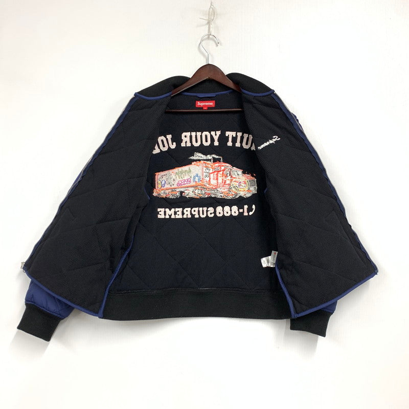 【中古品】【メンズ】 Supreme シュプリーム QUIT YOUR JOB QUILTED WORK JACKET クイット ユア ジョブ キルテッド ワーク ジャケット アウター 149-260218-ya-02-izu サイズ：M カラー：ネイビー 万代Net店