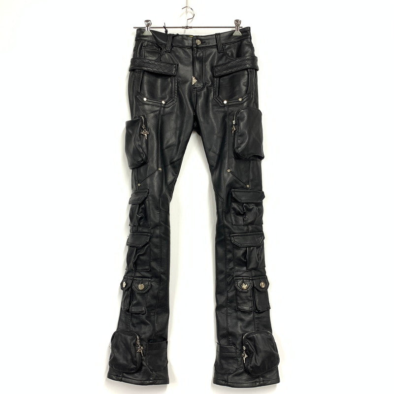【中古品】【メンズ】 GUAPI グアピ FAKE LEATHER CARGO GIMMICK FLARE PANTS フェイク レザー カーゴ ギミック フレアパンツ ズボン ボトムス 153-260218-ya-04-izu サイズ：34 カラー：BLACK 万代Net店