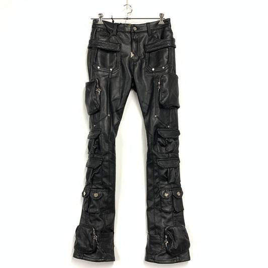 【中古品】【メンズ】 GUAPI グアピ FAKE LEATHER CARGO GIMMICK FLARE PANTS フェイク レザー カーゴ ギミック フレアパンツ ズボン ボトムス 153-260218-ya-04-izu サイズ：34 カラー：BLACK 万代Net店