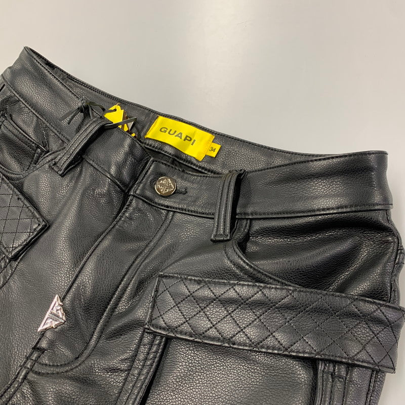 【中古品】【メンズ】 GUAPI グアピ FAKE LEATHER CARGO GIMMICK FLARE PANTS フェイク レザー カーゴ ギミック フレアパンツ ズボン ボトムス 153-260218-ya-04-izu サイズ：34 カラー：BLACK 万代Net店