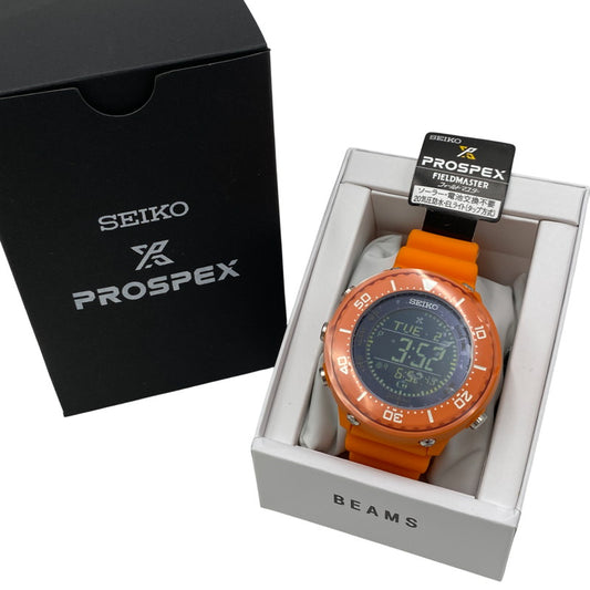 【中古美品】【メンズ/レディース】 SEIKO PROSPEX×BEAMS セイコー プロスペックス×ビームス S802-00F0 FIELDMASTER LOWERCASE LIMITED EDITION DIGITAL SOLAR デジタル ソーラー 腕時計 197-260220-cs-09-izu カラー：オレンジ 万代Net店