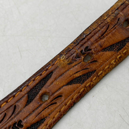 【現状渡し品】【メンズ】 JUSTIN ジャスティン C10604 CARVING LEATHER BELT カービング レザー ベルト 205-260224-cs-11-izu サイズ：32 カラー：ブラウン 万代Net店
