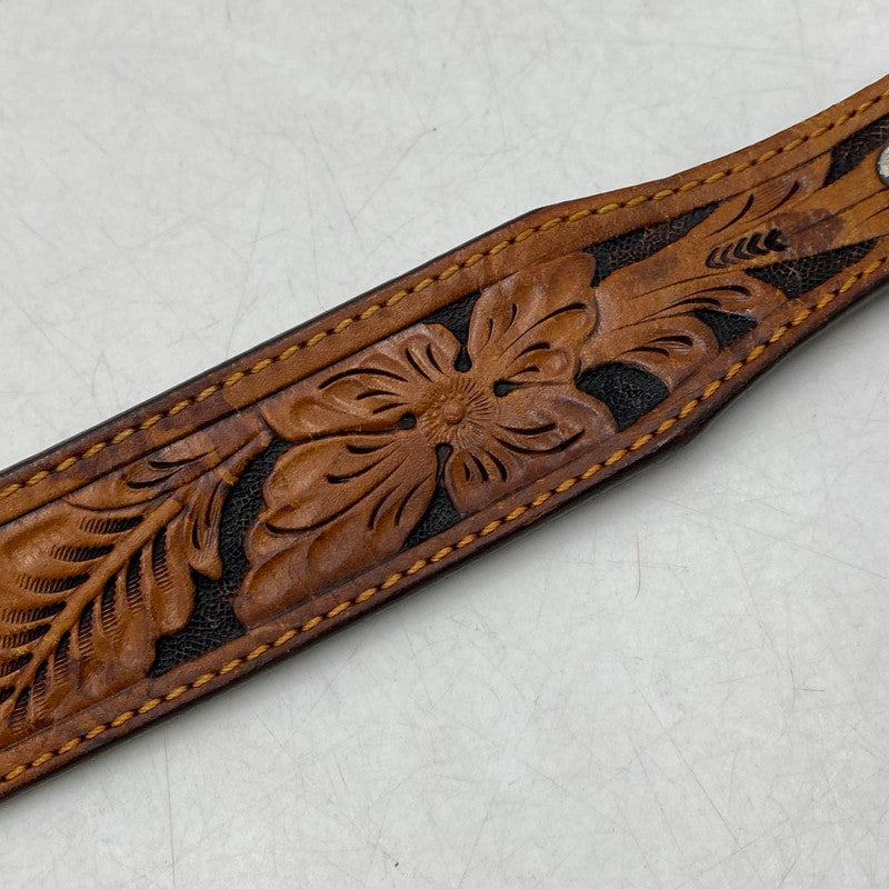 【現状渡し品】【メンズ】 JUSTIN ジャスティン C10604 CARVING LEATHER BELT カービング レザー ベルト 205-260224-cs-11-izu サイズ：32 カラー：ブラウン 万代Net店