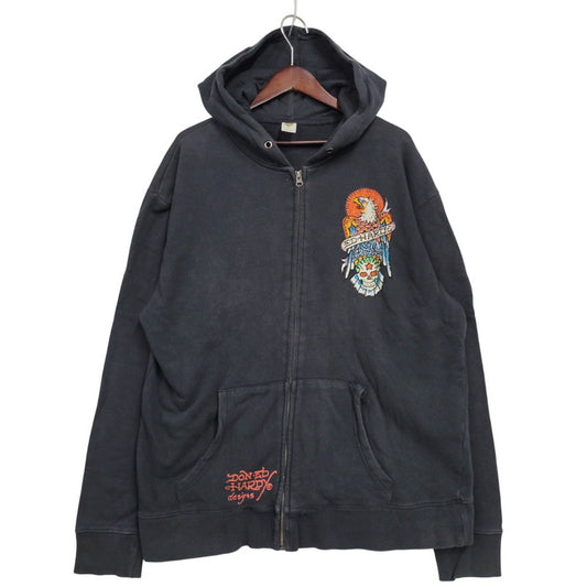 【現状渡し品】【メンズ】 ED HARDY エドハーディ STONE FULLZIP HOODIE ストーン フルジップ フーディー パーカー 長袖 トップス 141-260223-as-26-izu カラー：ブラック 万代Net店