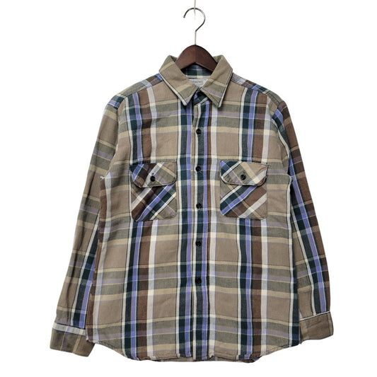 【中古品】【メンズ】 70-80S 三角タグ USA製 FLANNEL SHIRT フランネル シャツ トップス 146-260222-yn-01-izu サイズ：L カラー：BEIGE/GREEN/BLUE 万代Net店