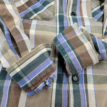 【中古品】【メンズ】 70-80S 三角タグ USA製 FLANNEL SHIRT フランネル シャツ トップス 146-260222-yn-01-izu サイズ：L カラー：BEIGE/GREEN/BLUE 万代Net店