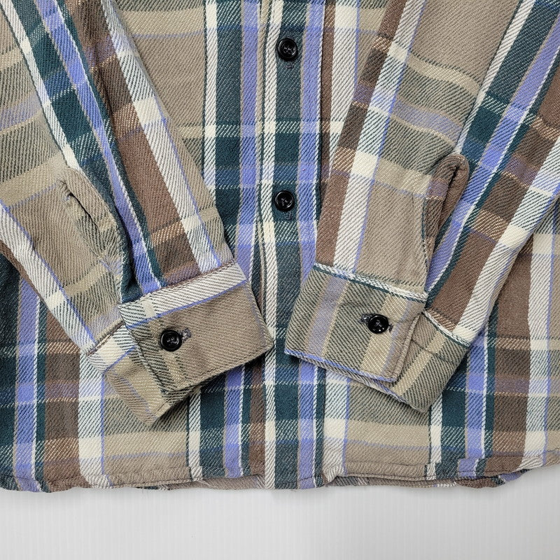 【中古品】【メンズ】 70-80S 三角タグ USA製 FLANNEL SHIRT フランネル シャツ トップス 146-260222-yn-01-izu サイズ：L カラー：BEIGE/GREEN/BLUE 万代Net店