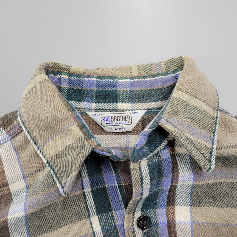 【中古品】【メンズ】 70-80S 三角タグ USA製 FLANNEL SHIRT フランネル シャツ トップス 146-260222-yn-01-izu サイズ：L カラー：BEIGE/GREEN/BLUE 万代Net店
