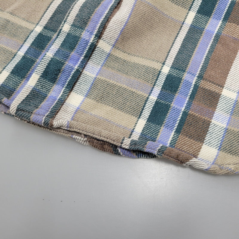 【中古品】【メンズ】 70-80S 三角タグ USA製 FLANNEL SHIRT フランネル シャツ トップス 146-260222-yn-01-izu サイズ：L カラー：BEIGE/GREEN/BLUE 万代Net店