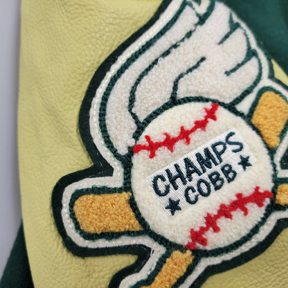 【中古品】【メンズ】 C5-E601 ランタグ復刻 USA製"CONEY ISLAND"WOOL×LEATHER STADIUM JACKET ウール レザー スタジアム ジャケット 146-260222-yn-02-izu サイズ：L カラー：GREEN/BEIGE 万代Net店