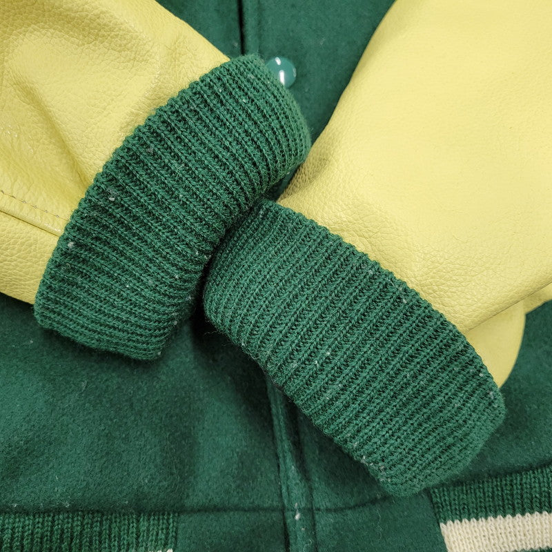 【中古品】【メンズ】 C5-E601 ランタグ復刻 USA製"CONEY ISLAND"WOOL×LEATHER STADIUM JACKET ウール レザー スタジアム ジャケット 146-260222-yn-02-izu サイズ：L カラー：GREEN/BEIGE 万代Net店