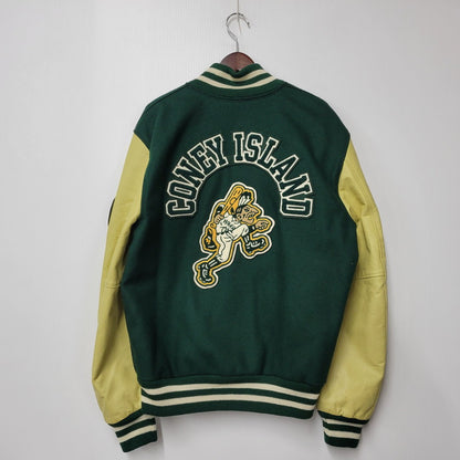 【中古品】【メンズ】 C5-E601 ランタグ復刻 USA製"CONEY ISLAND"WOOL×LEATHER STADIUM JACKET ウール レザー スタジアム ジャケット 146-260222-yn-02-izu サイズ：L カラー：GREEN/BEIGE 万代Net店