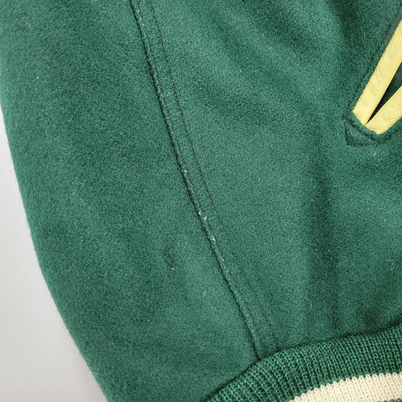 【中古品】【メンズ】 C5-E601 ランタグ復刻 USA製"CONEY ISLAND"WOOL×LEATHER STADIUM JACKET ウール レザー スタジアム ジャケット 146-260222-yn-02-izu サイズ：L カラー：GREEN/BEIGE 万代Net店