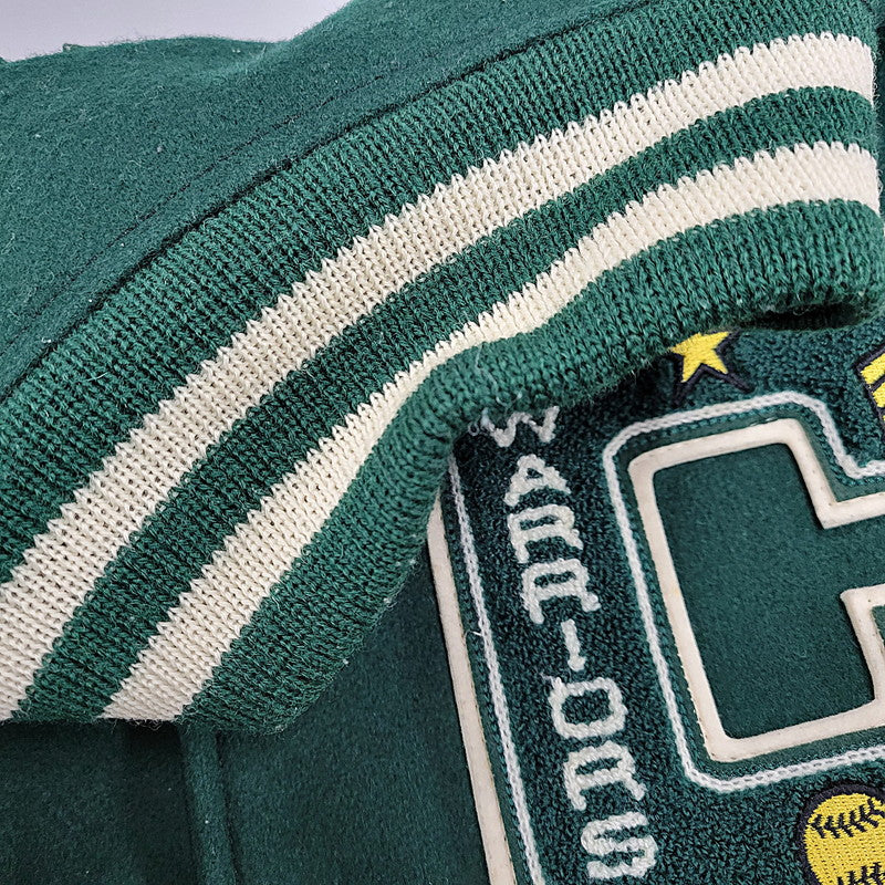 【中古品】【メンズ】 C5-E601 ランタグ復刻 USA製"CONEY ISLAND"WOOL×LEATHER STADIUM JACKET ウール レザー スタジアム ジャケット 146-260222-yn-02-izu サイズ：L カラー：GREEN/BEIGE 万代Net店