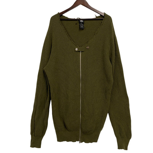 【中古品】【メンズ】 FRONT BUTTON DOUBLE-ZIP WOOL KNIT フロント ボタン ダブルジップ ウール ニット トップス 長袖 142-260225-cs-09-izu サイズ：XL カラー：カーキ 万代Net店