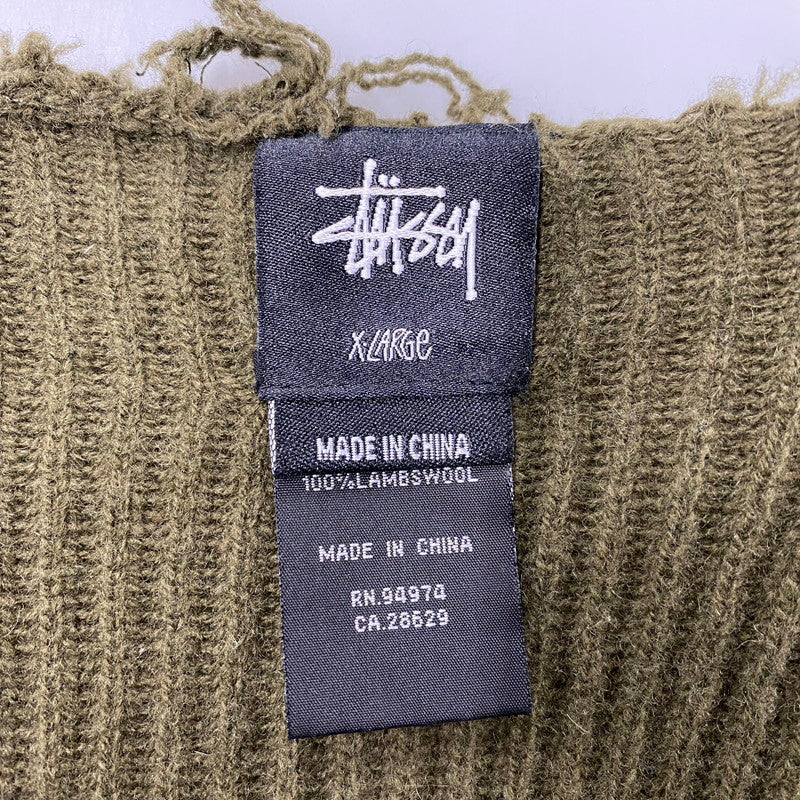 【中古品】【メンズ】 FRONT BUTTON DOUBLE-ZIP WOOL KNIT フロント ボタン ダブルジップ ウール ニット トップス 長袖 142-260225-cs-09-izu サイズ：XL カラー：カーキ 万代Net店